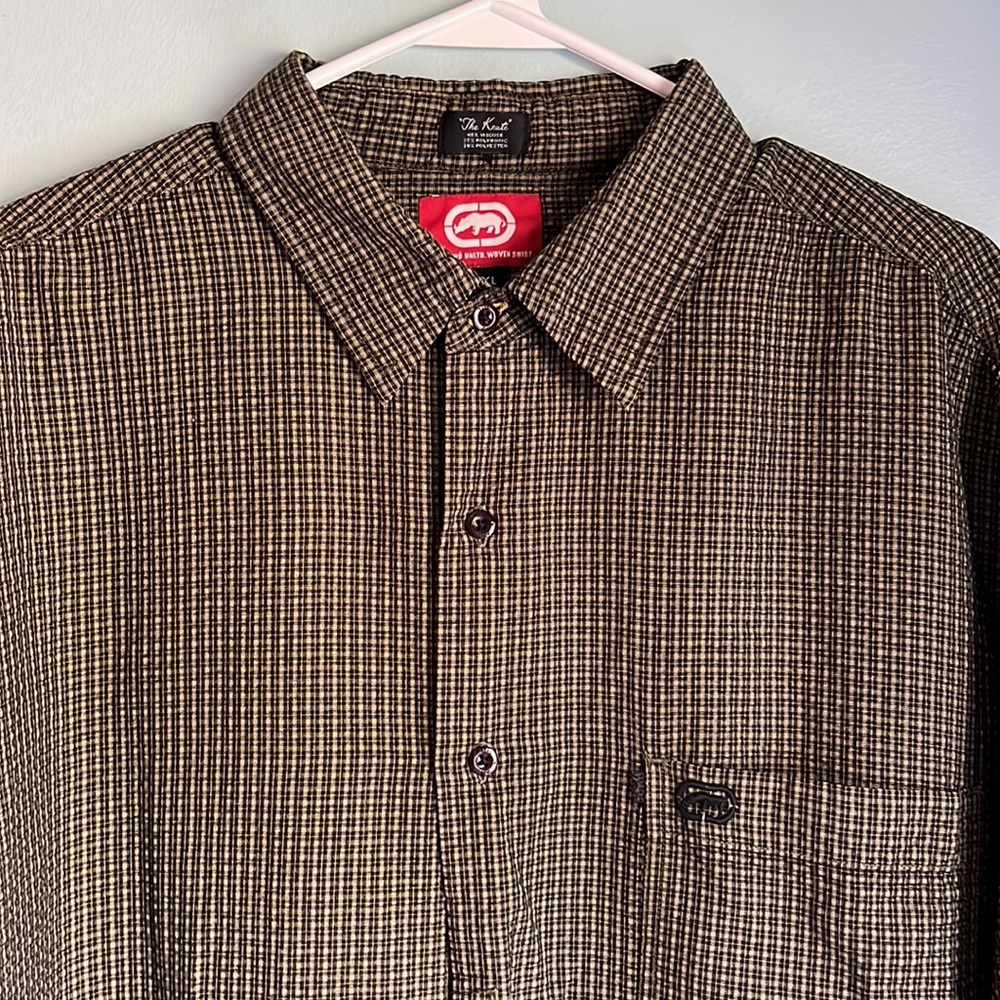 Ecko Unlimited Woven Button Down Shirt Short Sleeve Black and Gold Size XXL